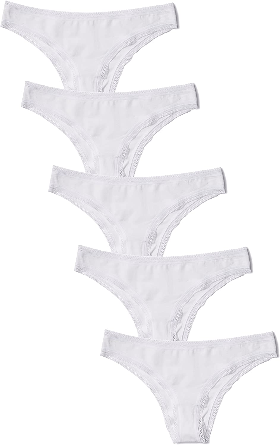 Iris & Lilly Women'S Cotton Brazilian Underwear, Pack of 5 Apparel & Accessories > Clothing > Underwear & Socks > Underwear Iris & Lilly White Small 