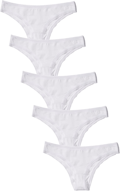 Iris & Lilly Women'S Cotton Brazilian Underwear, Pack of 5 Apparel & Accessories > Clothing > Underwear & Socks > Underwear Iris & Lilly White Small 