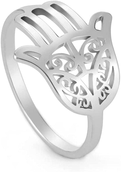 Irish Knot Celtics Star Ring for Women Supernatural Pentagram Wicca Amulet Couple Rings Hamsa Fatima Hand Ring Vintage Religion Amulet Stainless Steel Jewelry Gifts Hamsa Fatima Hand / 17MM