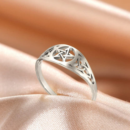 Irish Knot Celtics Star Ring for Women Supernatural Pentagram Wicca Amulet Couple Rings Hamsa Fatima Hand Ring Vintage Religion Amulet Stainless Steel Jewelry Gifts