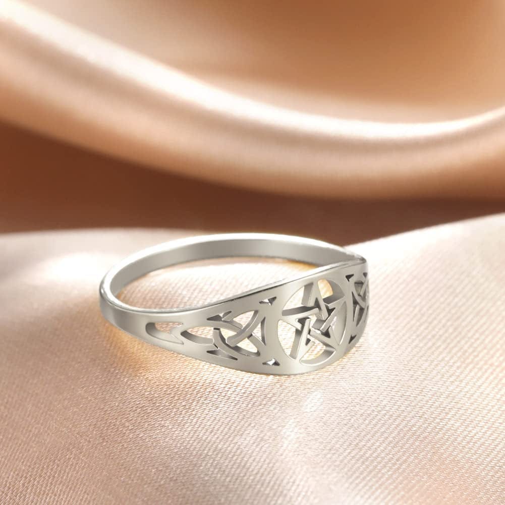 Irish Knot Celtics Star Ring for Women Supernatural Pentagram Wicca Amulet Couple Rings Hamsa Fatima Hand Ring Vintage Religion Amulet Stainless Steel Jewelry Gifts