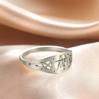 Irish Knot Celtics Star Ring for Women Supernatural Pentagram Wicca Amulet Couple Rings Hamsa Fatima Hand Ring Vintage Religion Amulet Stainless Steel Jewelry Gifts