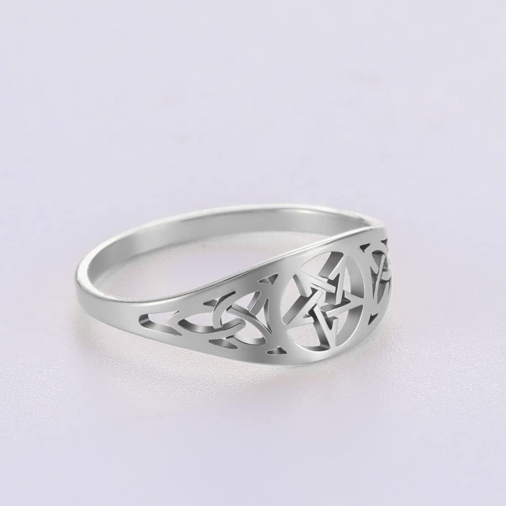 Irish Knot Celtics Star Ring for Women Supernatural Pentagram Wicca Amulet Couple Rings Hamsa Fatima Hand Ring Vintage Religion Amulet Stainless Steel Jewelry Gifts