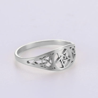 Irish Knot Celtics Star Ring for Women Supernatural Pentagram Wicca Amulet Couple Rings Hamsa Fatima Hand Ring Vintage Religion Amulet Stainless Steel Jewelry Gifts