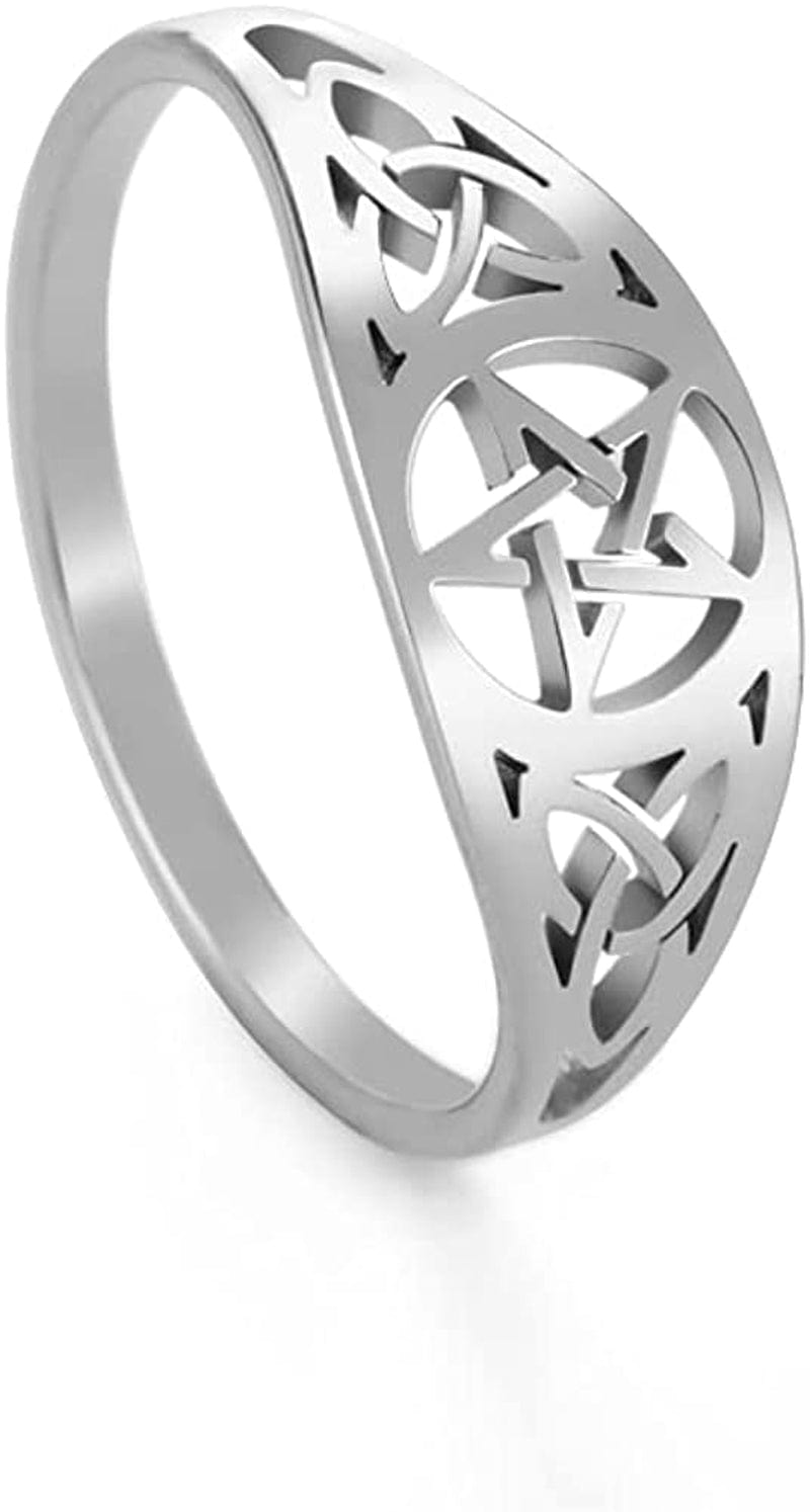 Irish Knot Celtics Star Ring for Women Supernatural Pentagram Wicca Amulet Couple Rings Hamsa Fatima Hand Ring Vintage Religion Amulet Stainless Steel Jewelry Gifts Knot Celtic / 17MM