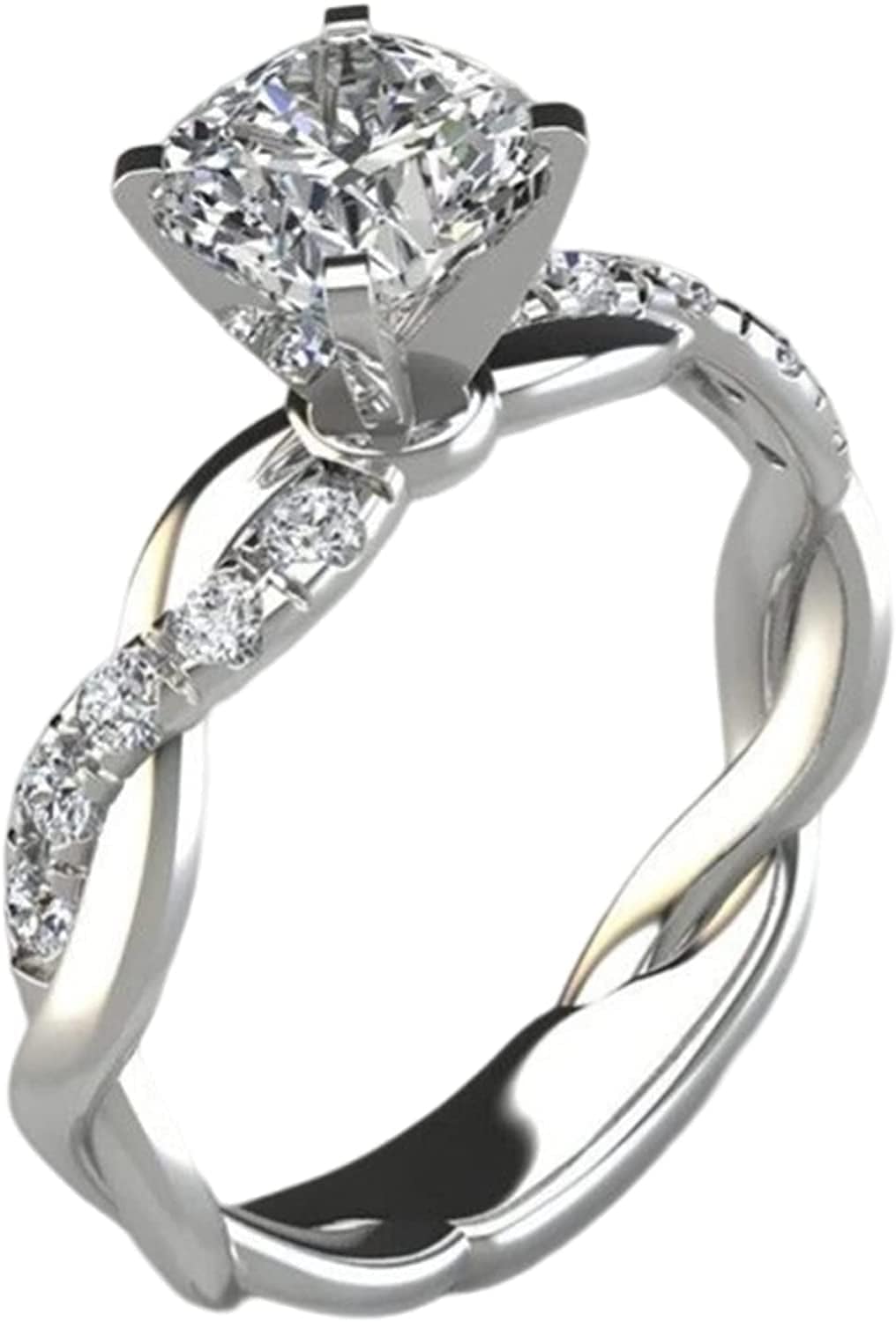 Iumer Women Artificial Zircon Ring Two-Piece Ring Inlaid Rhinestones Birthday Gift Size 6-10 Silver / size8