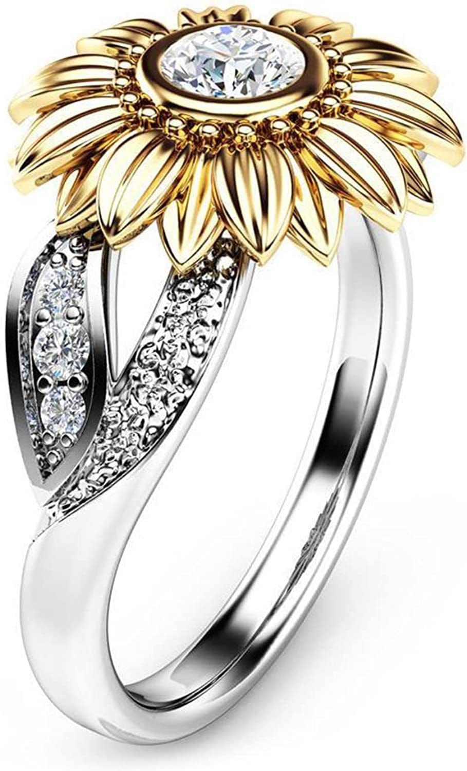 Iumer Women Artificial Zircon Ring Two-Piece Ring Inlaid Rhinestones Birthday Gift Size 6-10 Flower / size6