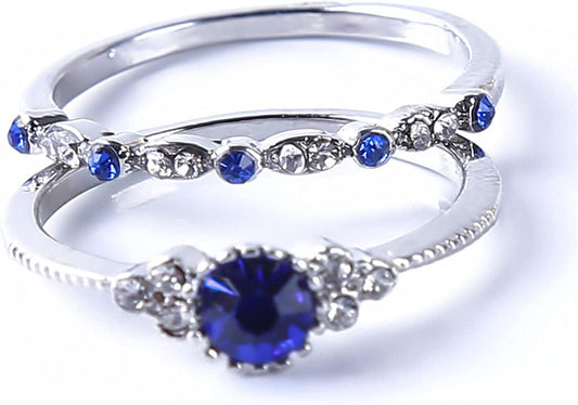 Iumer Women Artificial Zircon Ring Two-Piece Ring Inlaid Rhinestones Birthday Gift Size 6-10 blue / size6