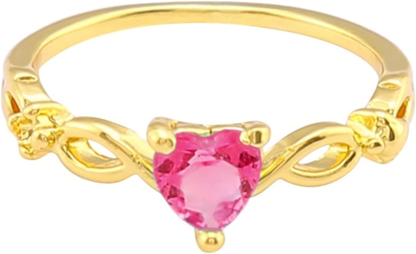 Iumer Women Heart Ring Inlaid with Artificial Sapphire with Rhinestone Ring Seablue Rings Fashion Jewelry Gift (Silver, Size 7) Gold&red / Size 6