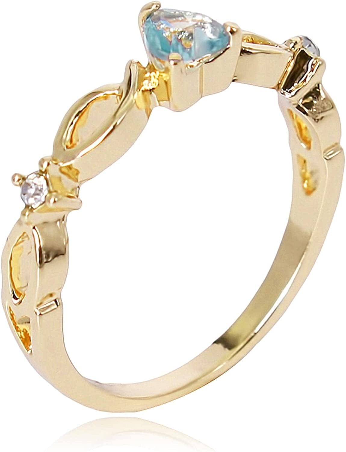 Iumer Women Heart Ring Inlaid with Artificial Sapphire with Rhinestone Ring Seablue Rings Fashion Jewelry Gift (Silver, Size 7) Gold / size 10