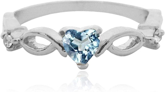 Iumer Women Heart Ring Inlaid with Artificial Sapphire with Rhinestone Ring Seablue Rings Fashion Jewelry Gift (Silver, Size 7) Silver / size 10