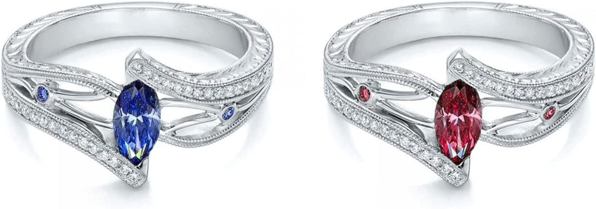 Iumer Women Ring Inlaid with Oval Artificial Gems Rhinestone Shiny Ring Jewelry Birthday Gifts (Navy Blue, Size 6) Rose Red+navy Blue / size 6