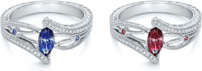 Iumer Women Ring Inlaid with Oval Artificial Gems Rhinestone Shiny Ring Jewelry Birthday Gifts (Navy Blue, Size 6) Rose Red+navy Blue / size 6
