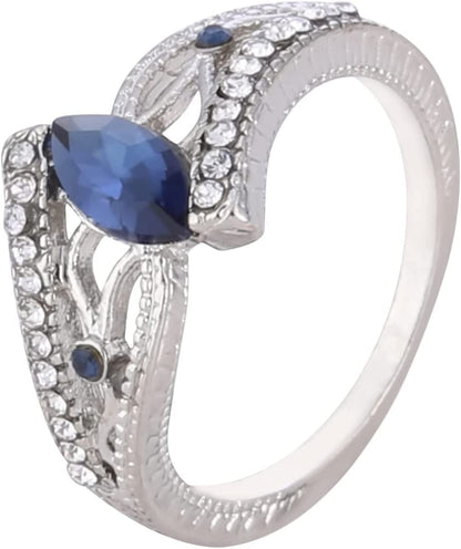 Iumer Women Ring Inlaid with Oval Artificial Gems Rhinestone Shiny Ring Jewelry Birthday Gifts (Navy Blue, Size 6)