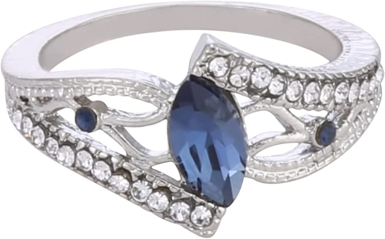 Iumer Women Ring Inlaid with Oval Artificial Gems Rhinestone Shiny Ring Jewelry Birthday Gifts (Navy Blue, Size 6)