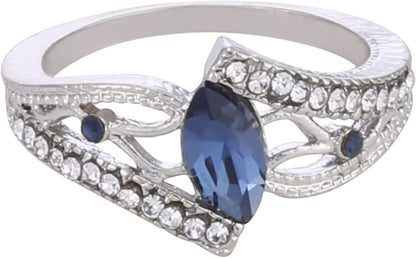 Iumer Women Ring Inlaid with Oval Artificial Gems Rhinestone Shiny Ring Jewelry Birthday Gifts (Navy Blue, Size 6)