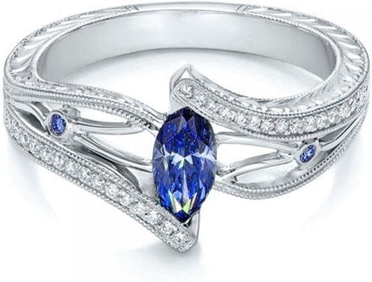 Iumer Women Ring Inlaid with Oval Artificial Gems Rhinestone Shiny Ring Jewelry Birthday Gifts (Navy Blue, Size 6) Navy Blue / size 6