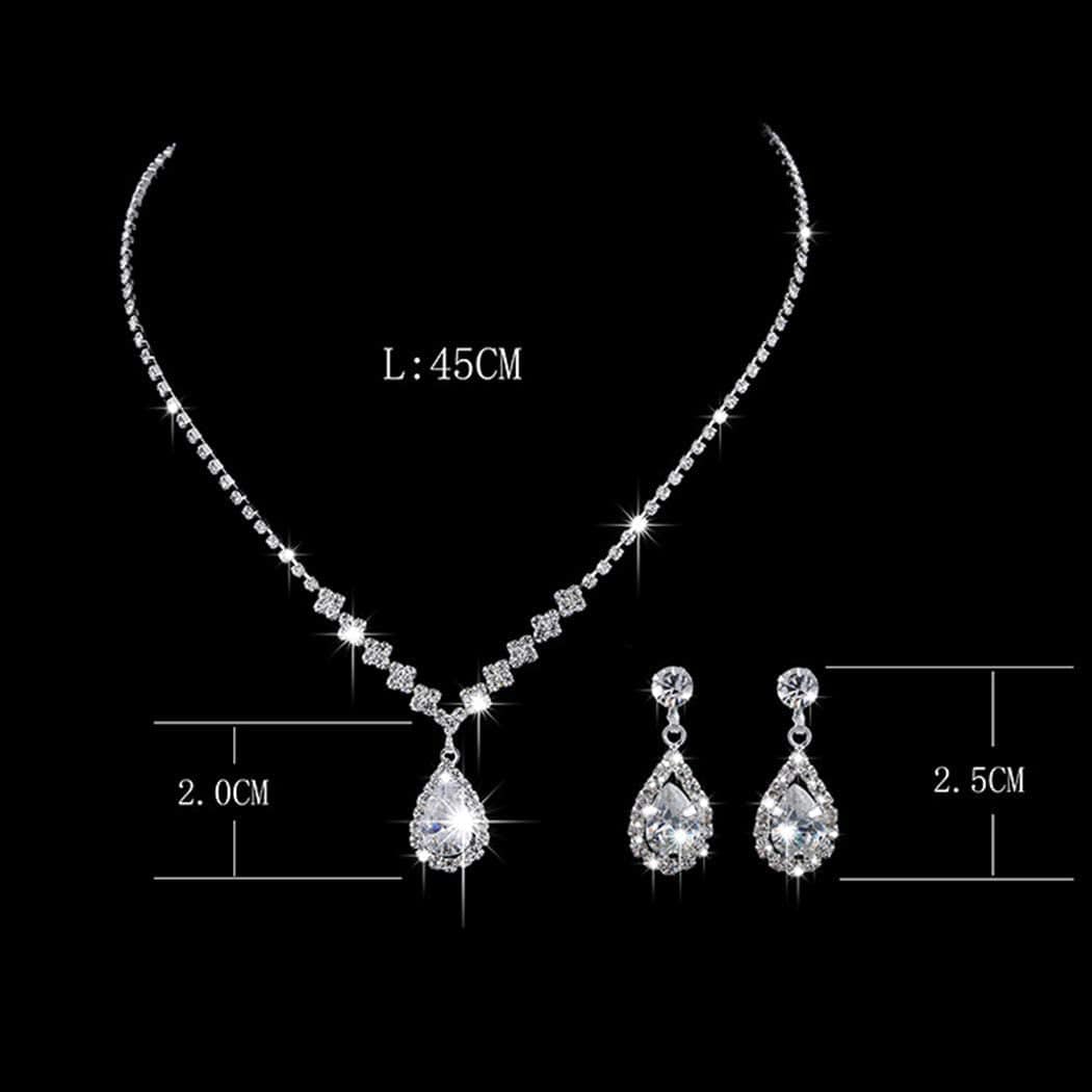 Jakawin Bride Silver Bridal Necklace Earrings Set Crystal Wedding Jewelry Set Rhinestone Choker Necklace for Women and Girls (Set of 3)