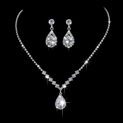 Jakawin Bride Silver Bridal Necklace Earrings Set Crystal Wedding Jewelry Set Rhinestone Choker Necklace for Women and Girls (Set of 3)