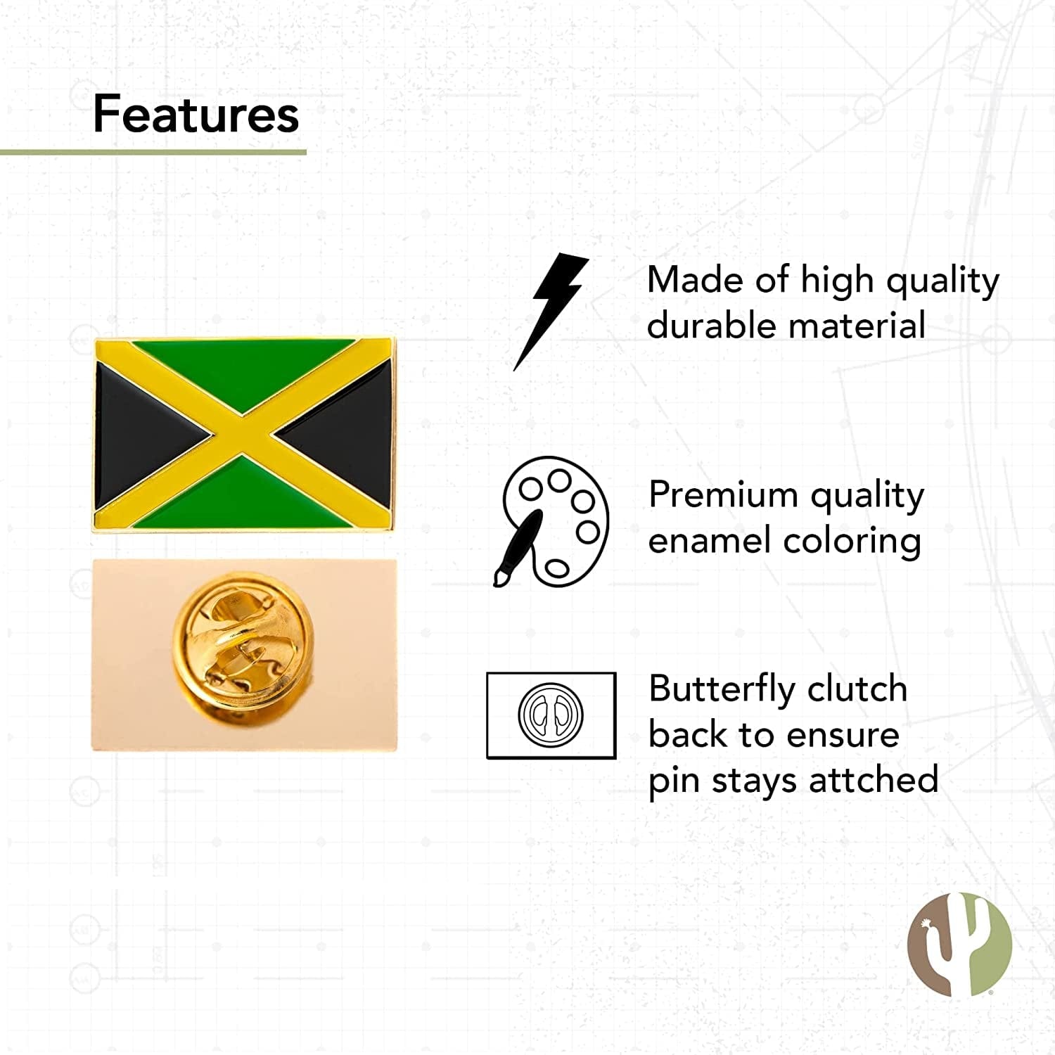 Jamaica Flag Lapel Pin Country Enamel Made of Metal Souvenir Hat Men Women Patriotic Jamaican (Rectangle Pin)