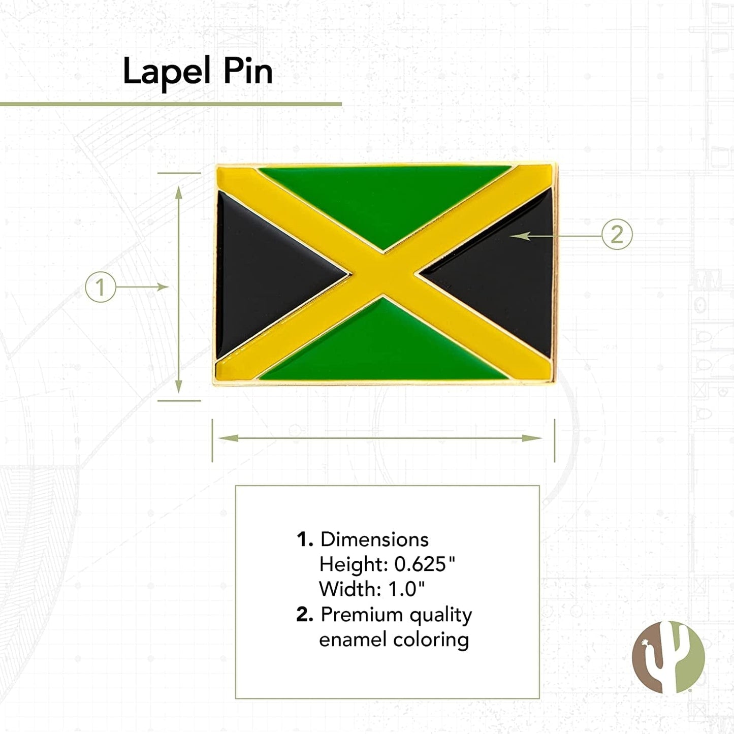 Jamaica Flag Lapel Pin Country Enamel Made of Metal Souvenir Hat Men Women Patriotic Jamaican (Rectangle Pin)