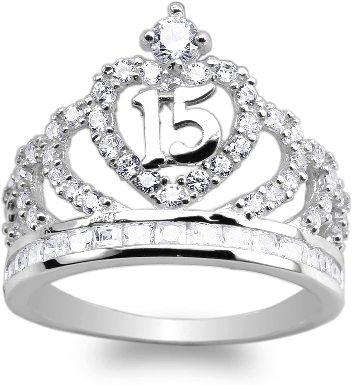 Jamesjenny 925 Sterling Silver 15 Anos Quinceanera Crown Ring Size 5-9 6.5