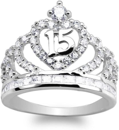 Jamesjenny 925 Sterling Silver 15 Anos Quinceanera Crown Ring Size 5-9 6.5