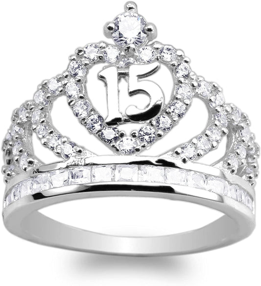 Jamesjenny 925 Sterling Silver 15 Anos Quinceanera Crown Ring Size 5-9 6.5