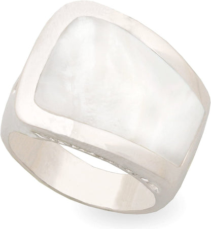 Jankuo Jewelry Rhodium Plated Mother of Pearl Cocktail Ring 13