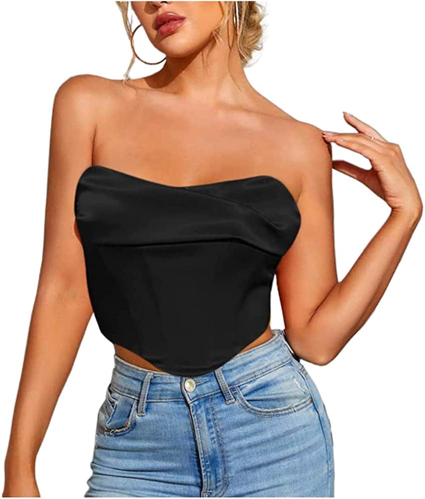 Jascaela Women'S Sexy Fishnet Choker Buckle Halter Crop Tank Top Backless Punk Cami Bandeau Clubwear for Rave Party Black Strapless / X-Large
