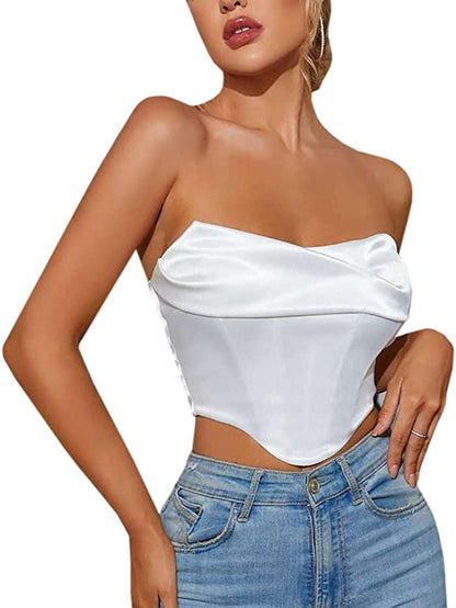 Jascaela Women'S Sexy Fishnet Choker Buckle Halter Crop Tank Top Backless Punk Cami Bandeau Clubwear for Rave Party White Strapless / X-Large
