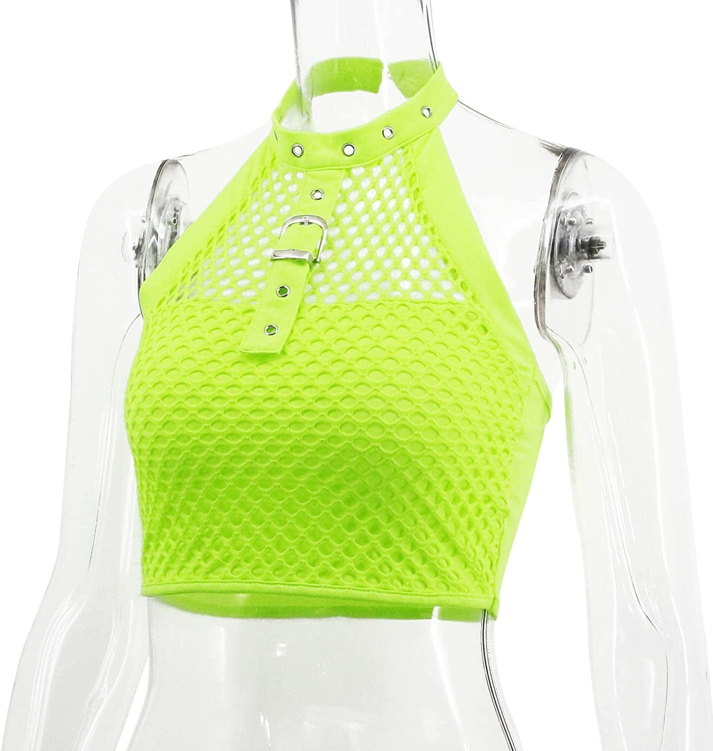 Jascaela Women'S Sexy Fishnet Choker Buckle Halter Crop Tank Top Backless Punk Cami Bandeau Clubwear for Rave Party