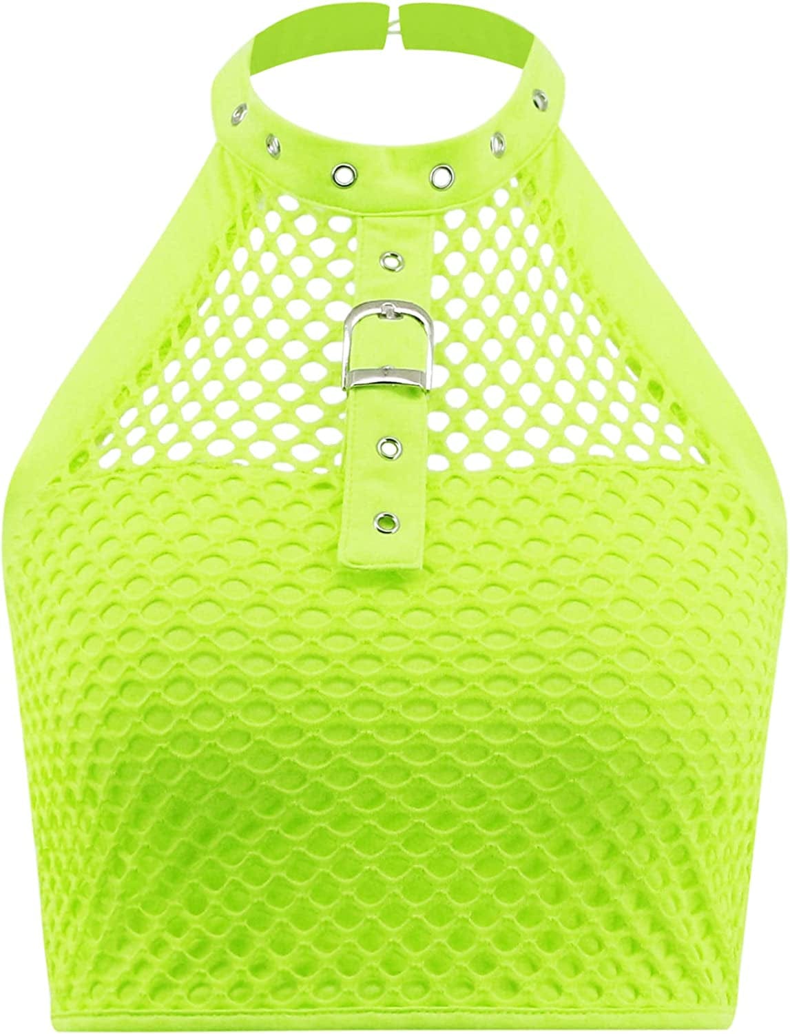 Jascaela Women'S Sexy Fishnet Choker Buckle Halter Crop Tank Top Backless Punk Cami Bandeau Clubwear for Rave Party