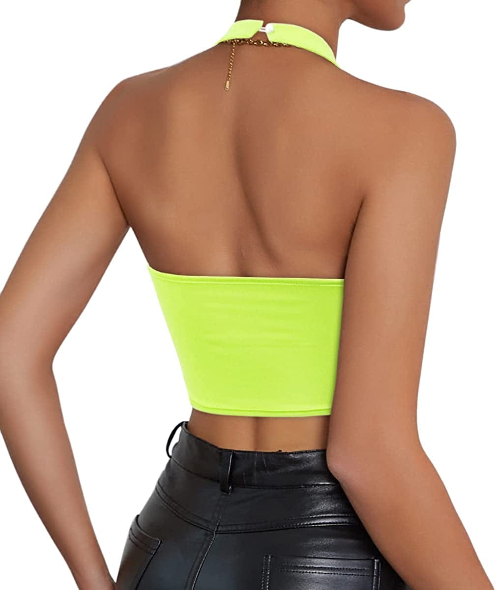 Jascaela Women'S Sexy Fishnet Choker Buckle Halter Crop Tank Top Backless Punk Cami Bandeau Clubwear for Rave Party