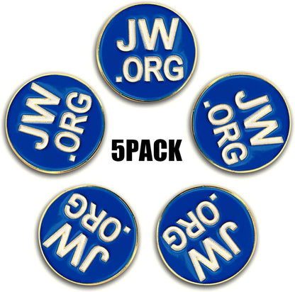 Jehovah Witness - 3/4" round Blue Lapel Pin - Jw.Org Neck Tie Hat Tack Clip Women or Men Suits -5 Pcs in Package (Gold-Plated)