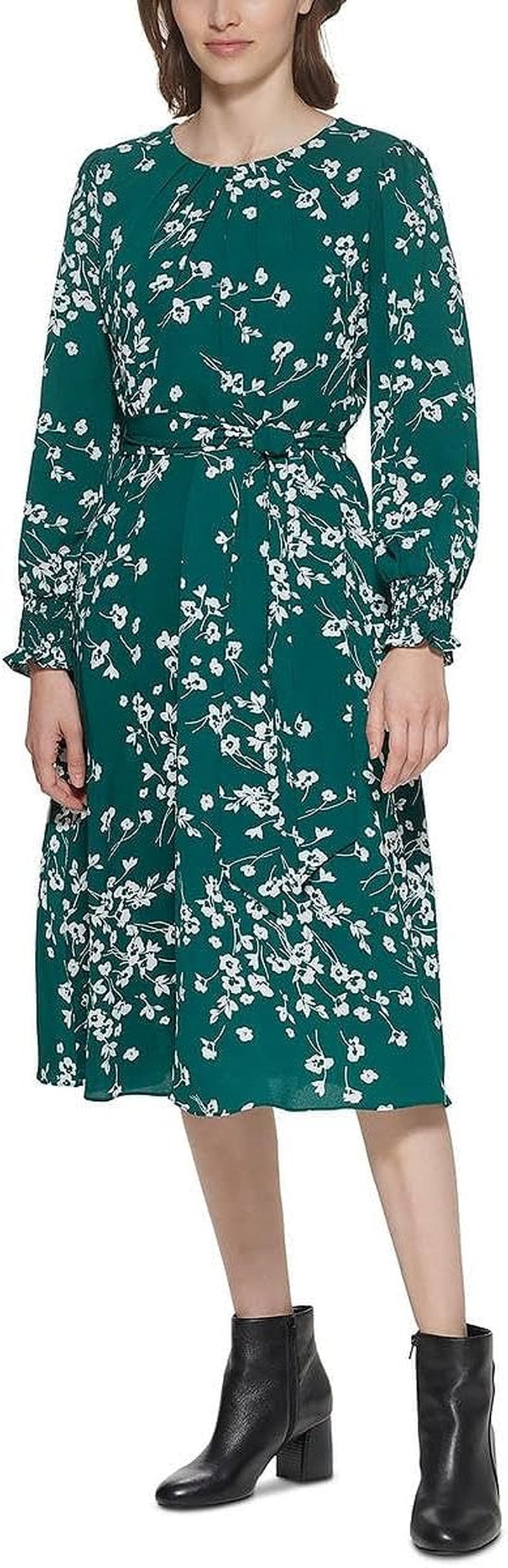Jessica Howard Womens Floral Print Pleated Midi Dress Hunter / 14