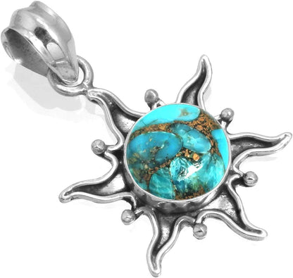 JEWELOPORIUM Solid 925 Sterling Silver Gemstone Handmade Pendant for Women (99512_P) Copper Blue Turquoise