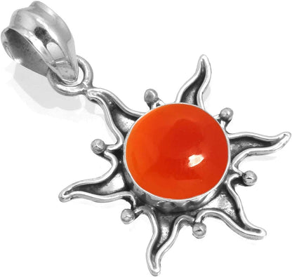 JEWELOPORIUM Solid 925 Sterling Silver Gemstone Handmade Pendant for Women (99512_P) Carnelian