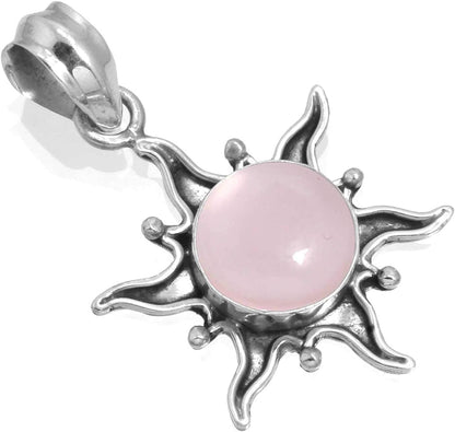 JEWELOPORIUM Solid 925 Sterling Silver Gemstone Handmade Pendant for Women (99512_P) Rose Quartz