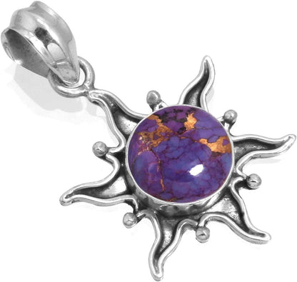 JEWELOPORIUM Solid 925 Sterling Silver Gemstone Handmade Pendant for Women (99512_P) Copper Purple Turquoise
