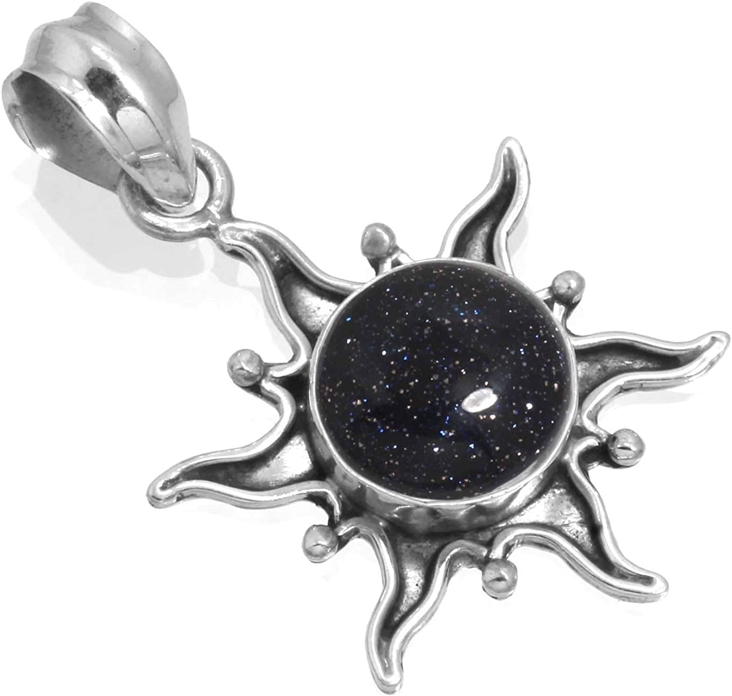 JEWELOPORIUM Solid 925 Sterling Silver Gemstone Handmade Pendant for Women (99512_P) Blue Sunstone