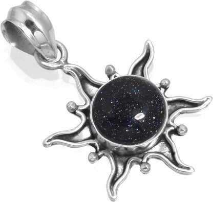 JEWELOPORIUM Solid 925 Sterling Silver Gemstone Handmade Pendant for Women (99512_P) Blue Sunstone
