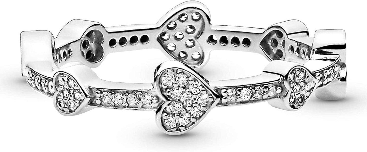 Jewelry Alluring Hearts Cubic Zirconia Ring in Sterling Silver, Size 5