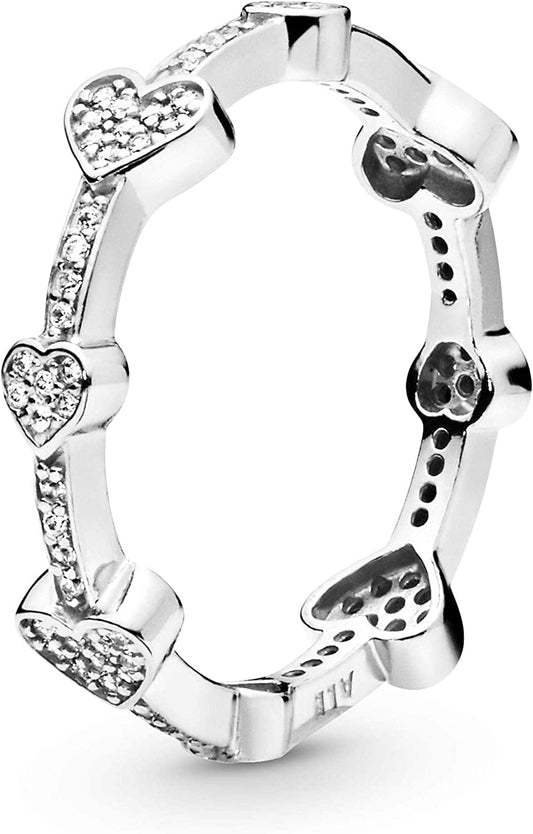 Jewelry Alluring Hearts Cubic Zirconia Ring in Sterling Silver, Size 5