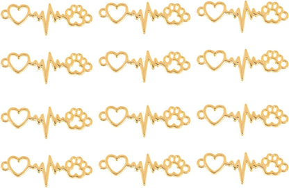 Jewelry Charms Heart and Paw Charm Dog Paw Heart Beating Connector Pendants for DIY Necklace Bracelet Earring Materials 100Pcs Golden