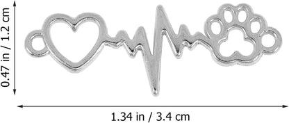 Jewelry Charms Heart and Paw Charm Dog Paw Heart Beating Connector Pendants for DIY Necklace Bracelet Earring Materials 100Pcs