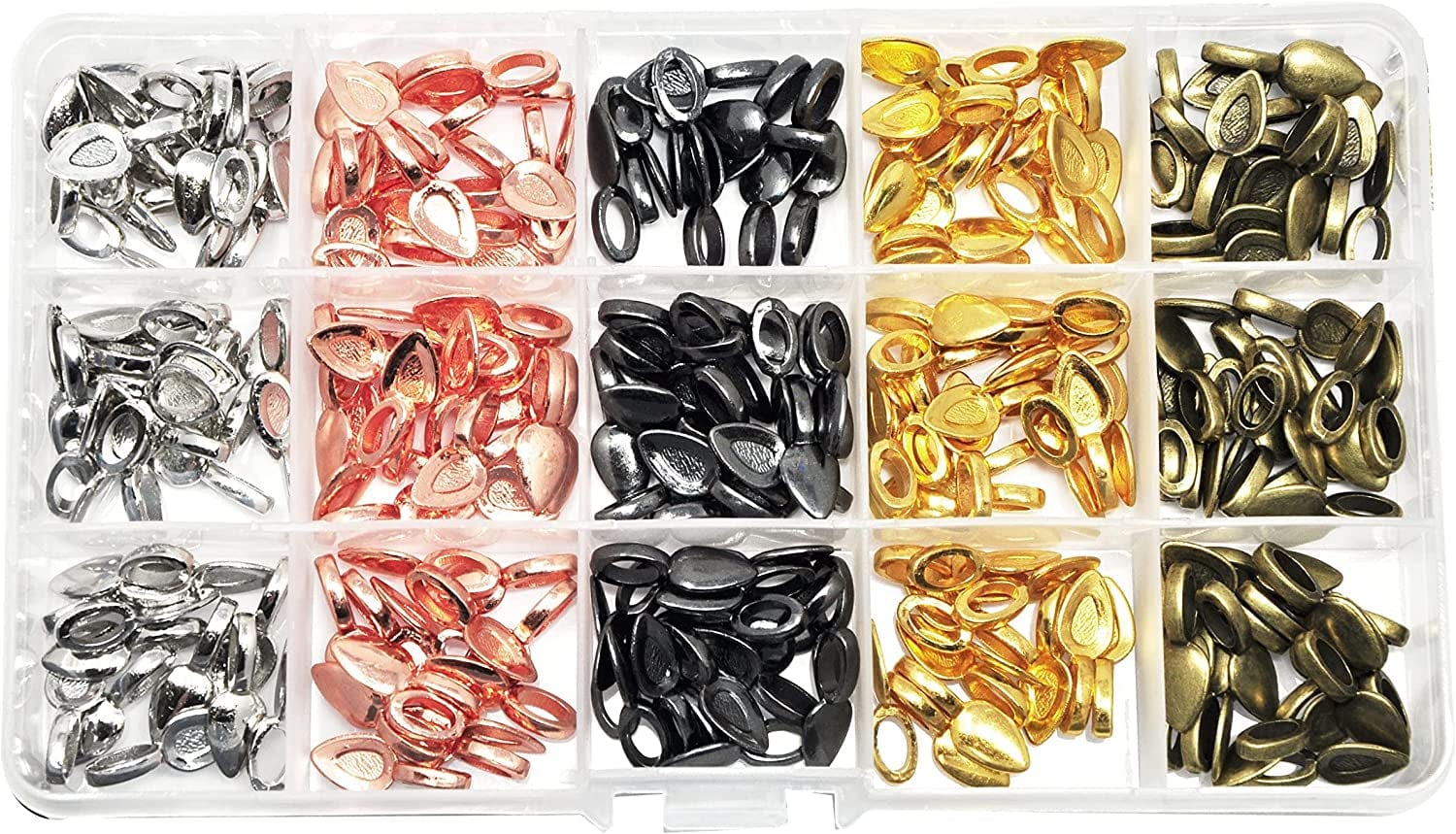 Jewelry Glue on Bails for Pendants – Pendant Bails for Jewelry Making – Jewelry Pendant Bail Kit 225 Pcs Gunmetal Antique Bronze Rose Gold Silver