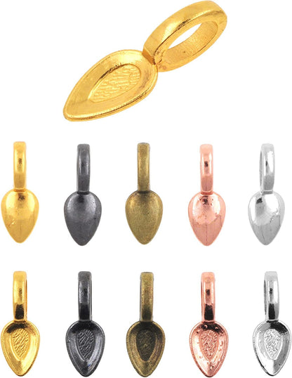 Jewelry Glue on Bails for Pendants – Pendant Bails for Jewelry Making – Jewelry Pendant Bail Kit 225 Pcs Gunmetal Antique Bronze Rose Gold Silver