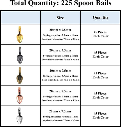 Jewelry Glue on Bails for Pendants – Pendant Bails for Jewelry Making – Jewelry Pendant Bail Kit 225 Pcs Gunmetal Antique Bronze Rose Gold Silver