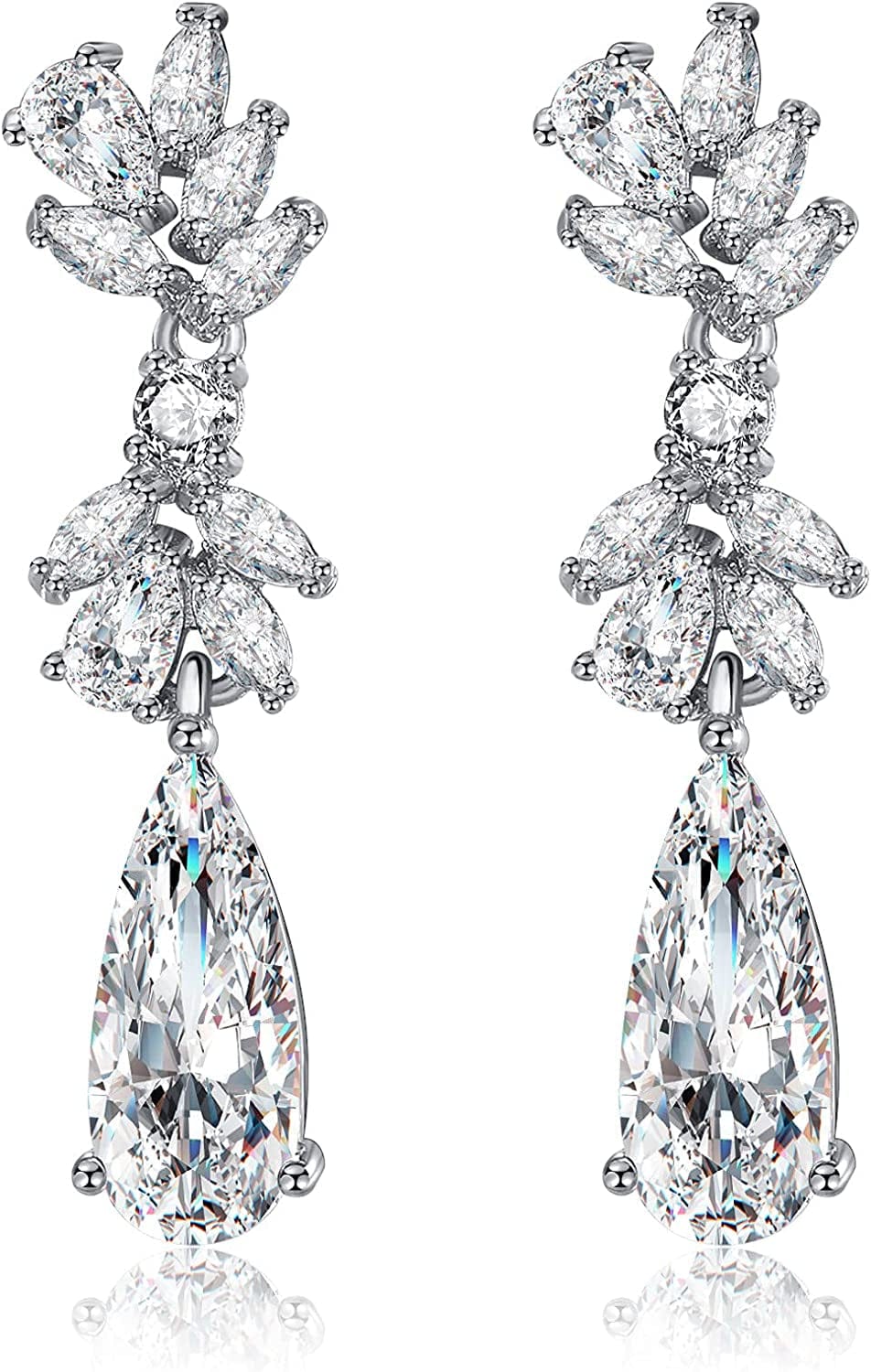 Jewelry Set for Women, Cubic Zirconia Necklace Dangle Earrings & Bracelet Jewelry Set for Bride Bridesmaid Wedding Engagement Prom Party Silver-Earrings